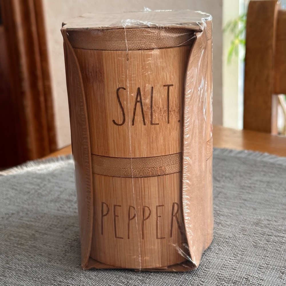 Rae Dunn Bamboo SALT & PEPPER Box Set BRAND NEW!!